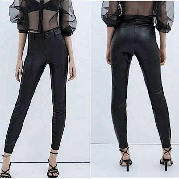 Zara Trafaluc Collection High Rise Vegan Faux Leather Pants, Black, Size S - Picture 1 of 15